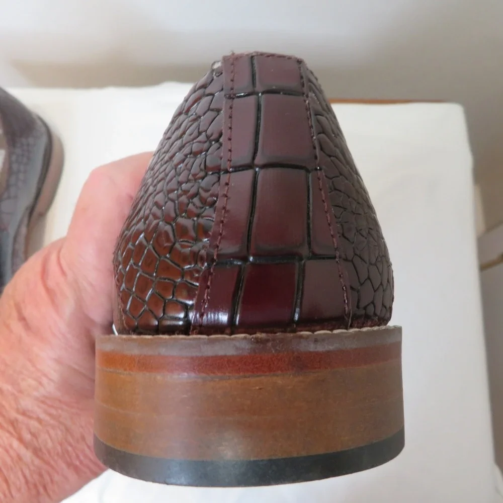 Stacy Adams Mens Burgundy Black Croc Embossed Leather Memory Foam Oxfords Shoes